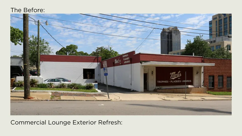 Before photo for a commercial lounge exterior refresh